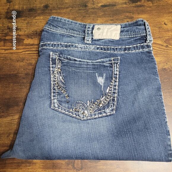 Silver Jeans 24 Suki Straight High Rise Tummy Control Embellished Thick Stitch - Picture 3 of 14